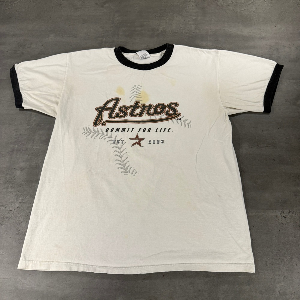 Vintage Houston Astros T-Shirt Mens L White MLB Baseball Ringer Anvil 2003